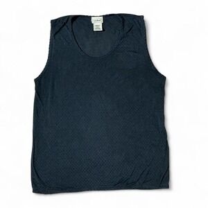 LL Bean Womens Silk Tank Top Small Black Textured Sleeveless Scoop Neck